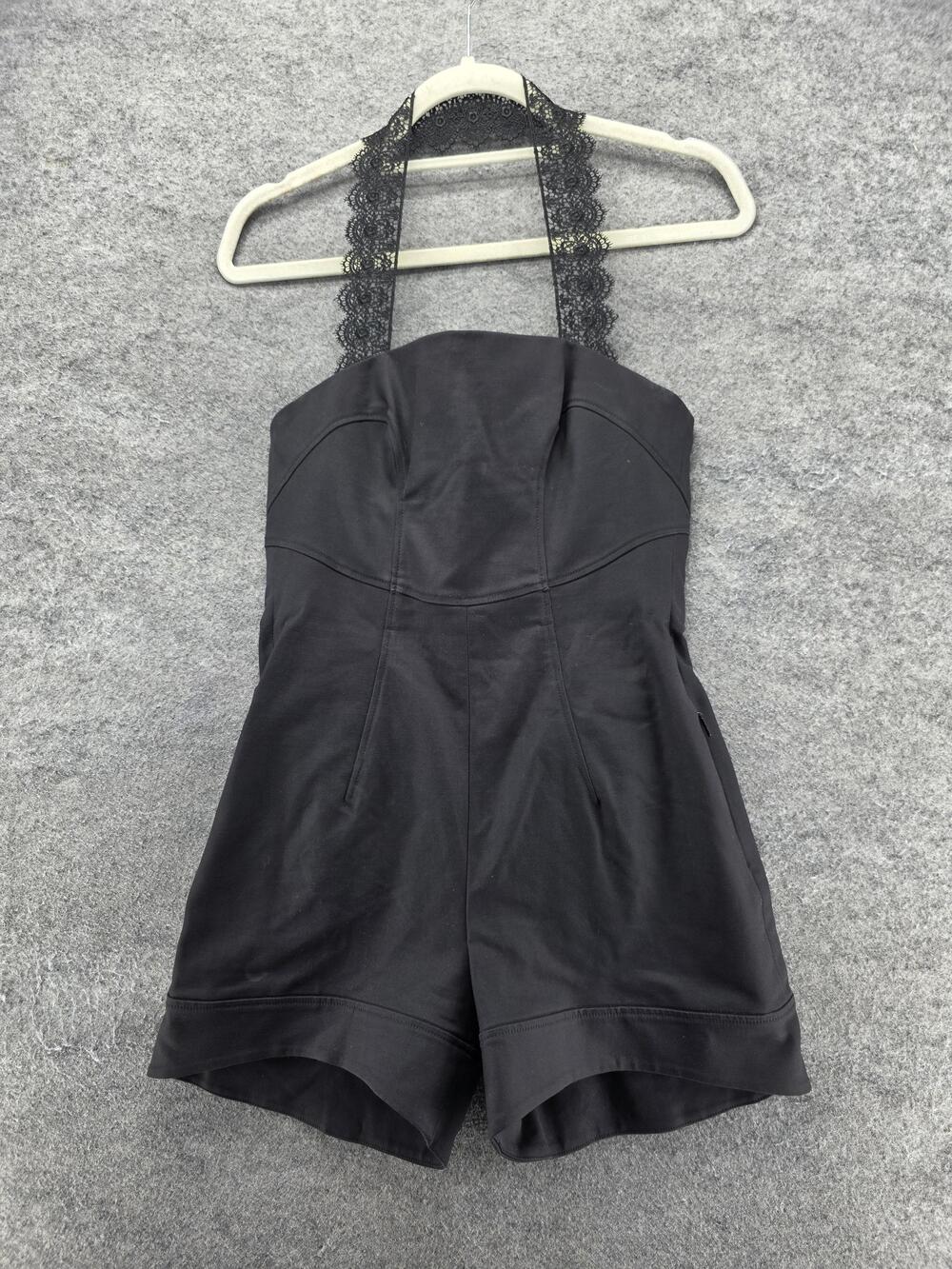 Versace Romper Womens 40 Black Halter Lace Trim One-Piece Made Italy Formal